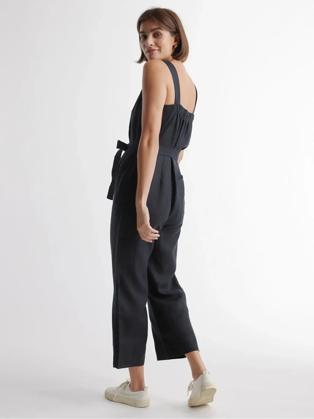Quince Women’s 100% European Linen Square Neck Jumpsuit Black XS